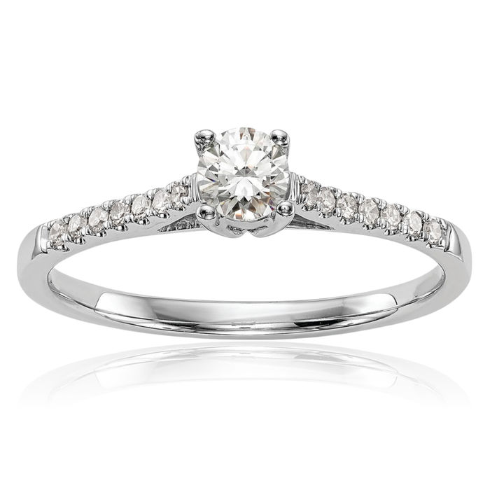 14K Solid White Gold Round Diamond Promise Ring Engagement Wedding Band Bridal Jewelry