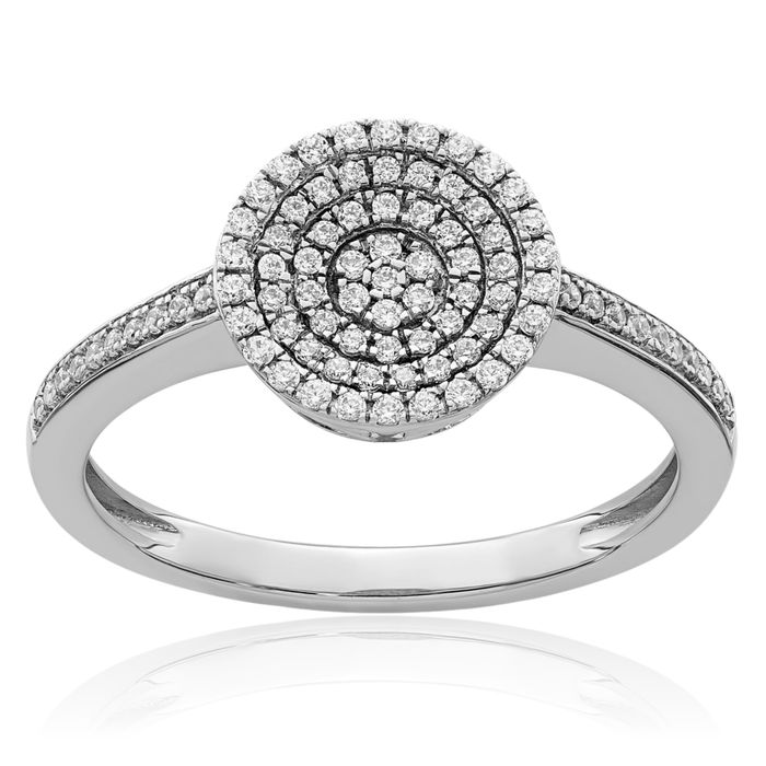 14K Solid White Gold Circle Round Diamond Ring