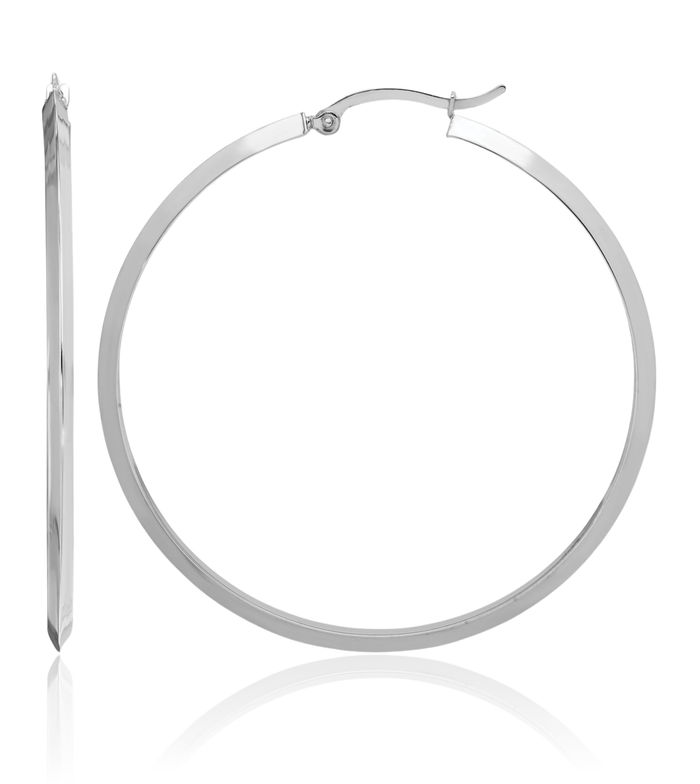 14K Solid White Gold Round Extra Large Hoop Earrings