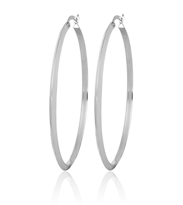 14K Solid White Gold Round Extra Large Hoop Earrings