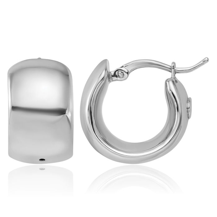 14K Solid White Gold Round Extra Large Hoop Earrings