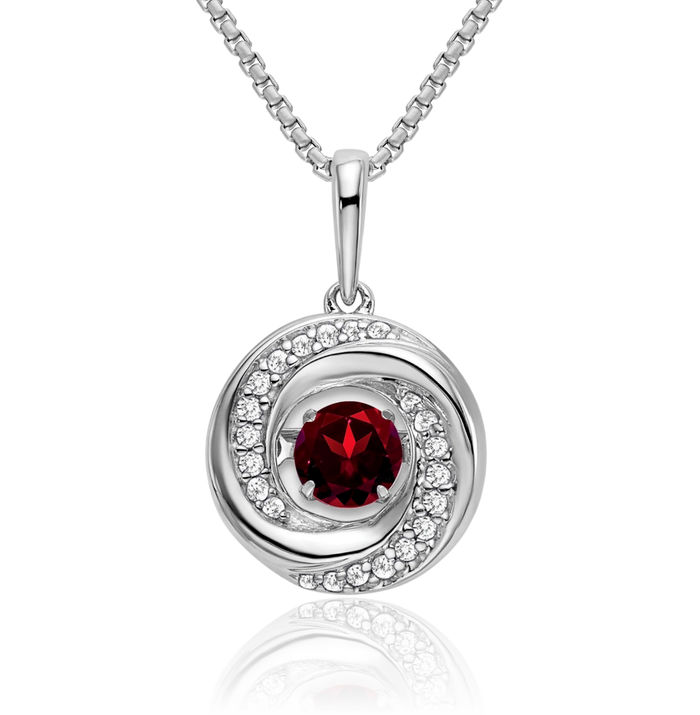 14K Solid White Gold Round Red Garnet Diamond Necklace Charm Gemstone Pendant