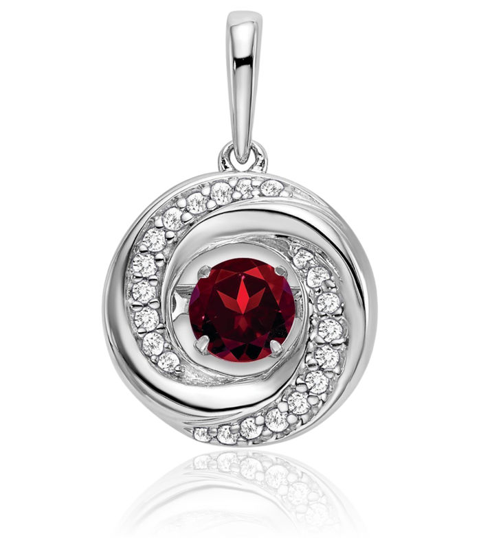 14K Solid White Gold Round Red Garnet Diamond Necklace Charm Gemstone Pendant