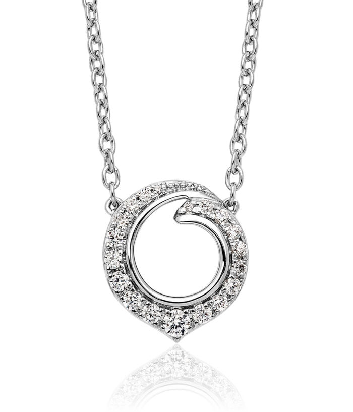 14K Solid White Gold Circle Round Geometric Diamond Necklace Chain