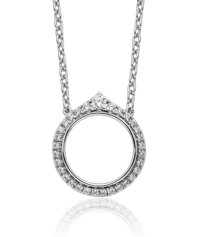 14K Solid White Gold Circle Round Geometric Diamond Necklace Chain