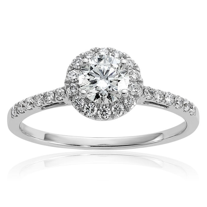 14K Solid White Gold Round Halo Engagement Lab Diamond Ring