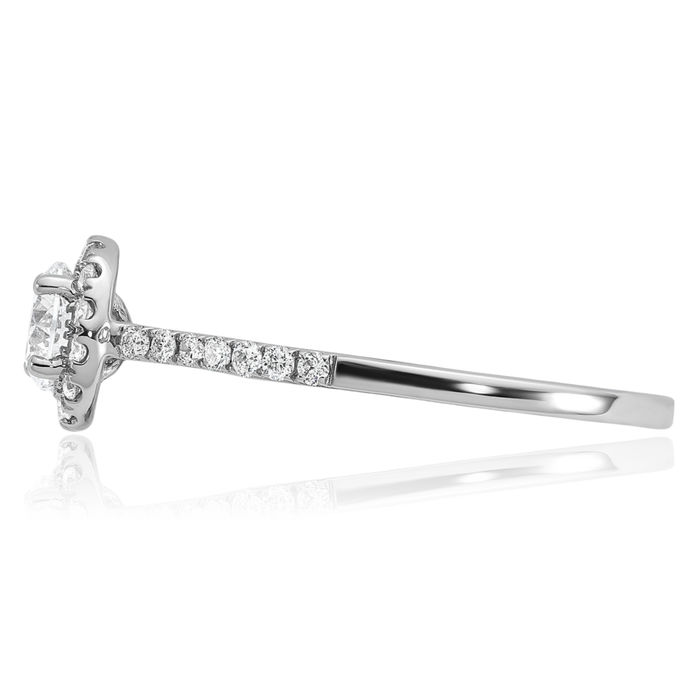 14K Solid White Gold Round Halo Engagement Lab Diamond Ring