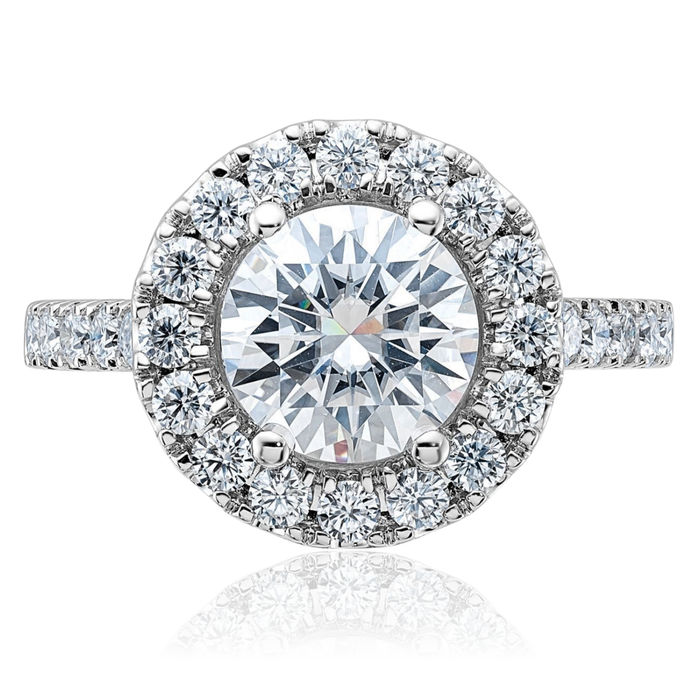 14K Solid White Gold Round Halo Moissanite Engagement Ring