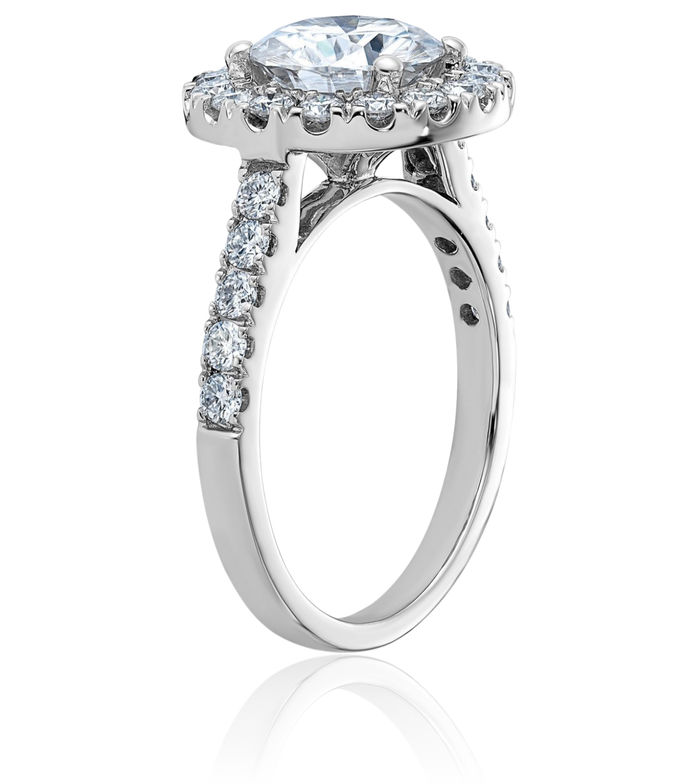 14K Solid White Gold Round Halo Moissanite Engagement Ring