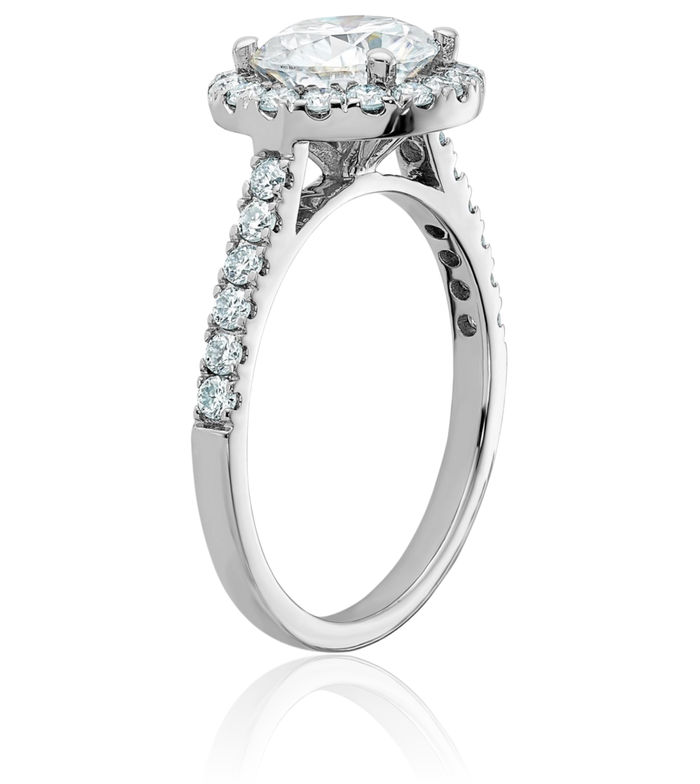 14K Solid White Gold Round Halo Moissanite Engagement Ring