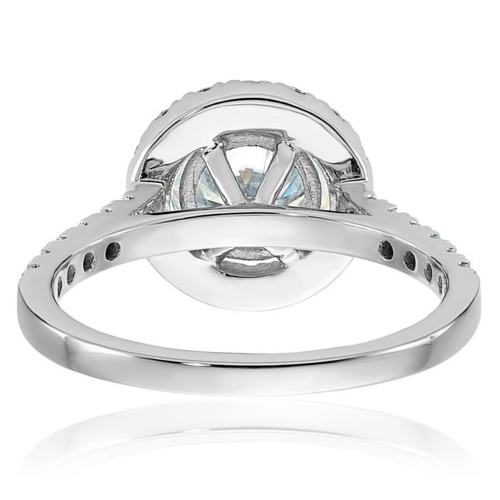 14K Solid White Gold Round Halo Moissanite Engagement Ring