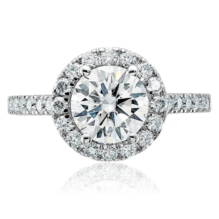 14K Solid White Gold Round Halo Moissanite Engagement Ring
