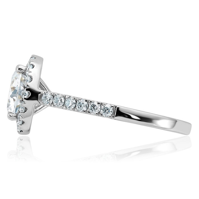 14K Solid White Gold Round Halo Moissanite Engagement Ring