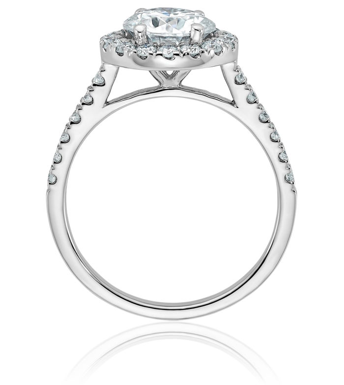 14K Solid White Gold Round Halo Moissanite Engagement Ring
