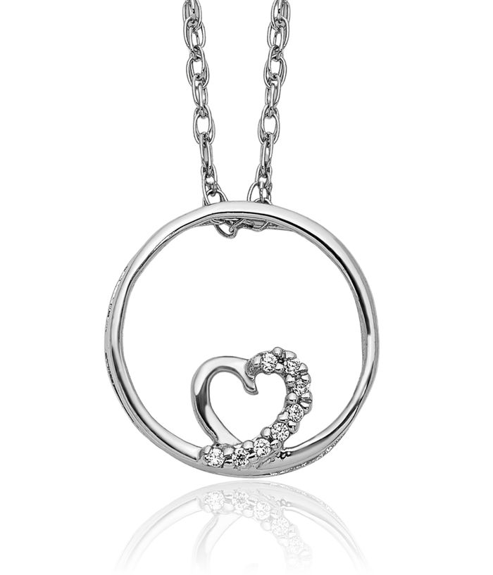 14K Solid White Gold Circle Round Heart Necklace Love Pendant Friendship Charm Chain