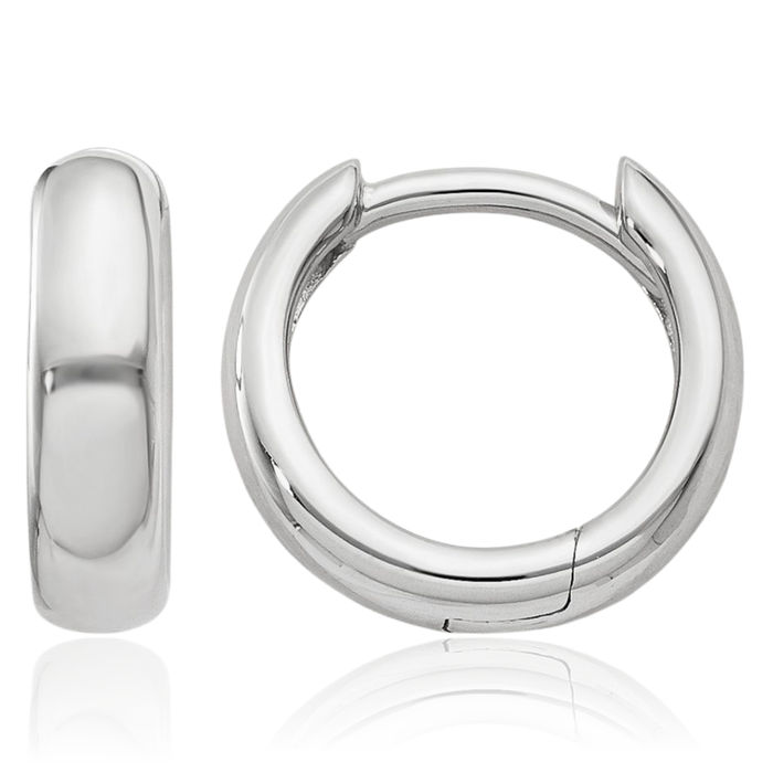 14K Solid White Gold Round Huggie Mini Hoop Earrings