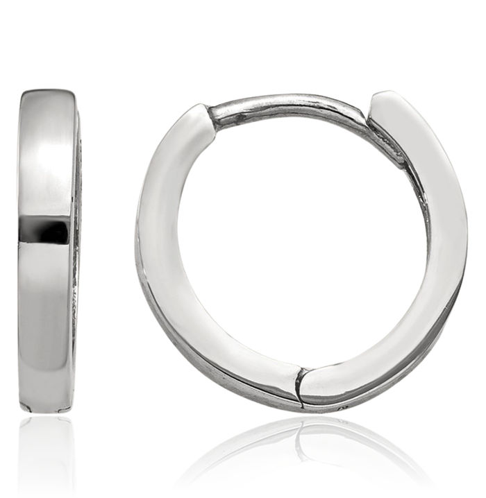 14K Solid White Gold Round Huggie Mini Hoop Earrings