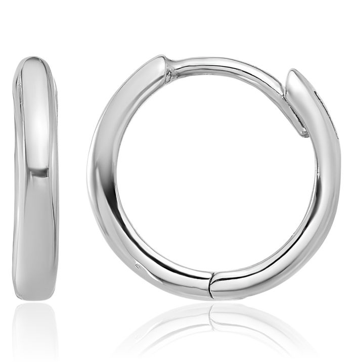 14K Solid White Gold Round Huggie Mini Small Hoop Earrings