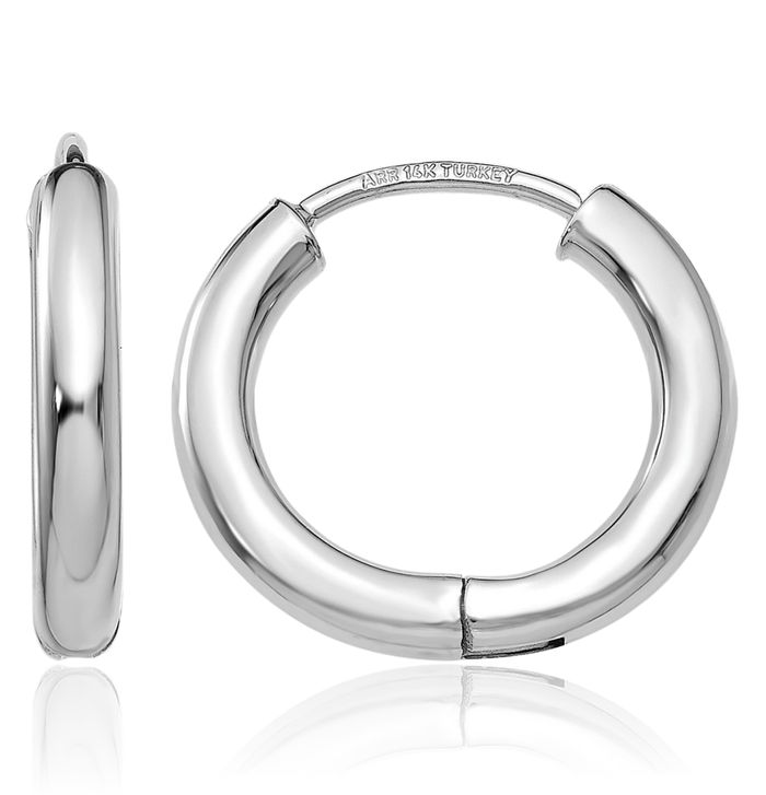 14K Solid White Gold Round Huggie Small Hoop Earrings