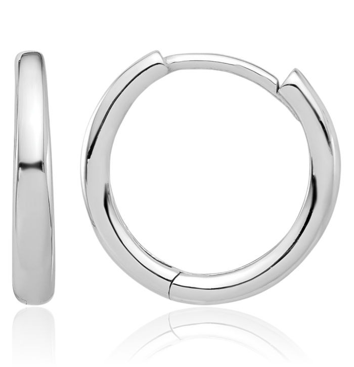 14K Solid White Gold Round Huggie Small Hoop Earrings