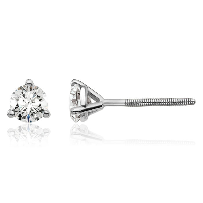 14K Solid White Gold Round Lab Diamond Screw Back Stud Earrings