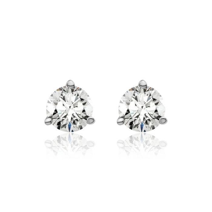 14K Solid White Gold Round Lab Diamond Screw Back Stud Earrings