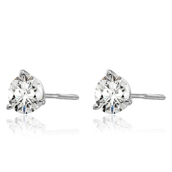 14K Solid White Gold Round Lab Diamond Screw Back Stud Earrings