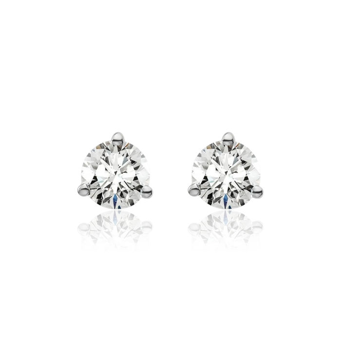 14K Solid White Gold Round Lab Diamond Screw Back Stud Earrings