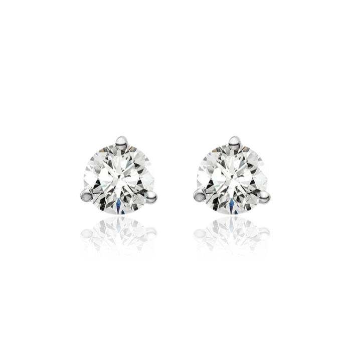 14K Solid White Gold Round Lab Diamond Screw Back Stud Earrings