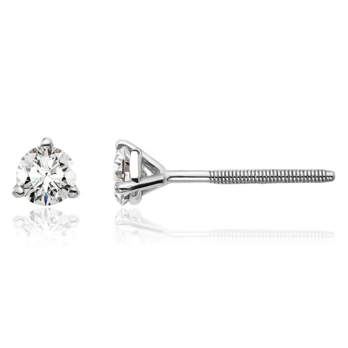 14K Solid White Gold Round Lab Diamond Screw Back Stud Earrings