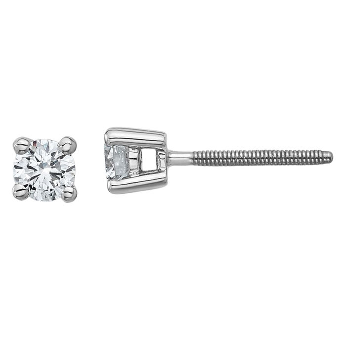 14K Solid White Gold Round Lab Diamond Screw Back Stud Earrings