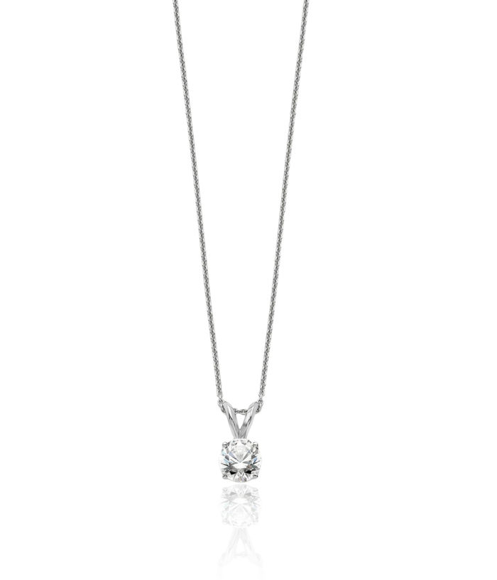 14K Solid White Gold Round Lab Diamond Solitaire Necklace Chain