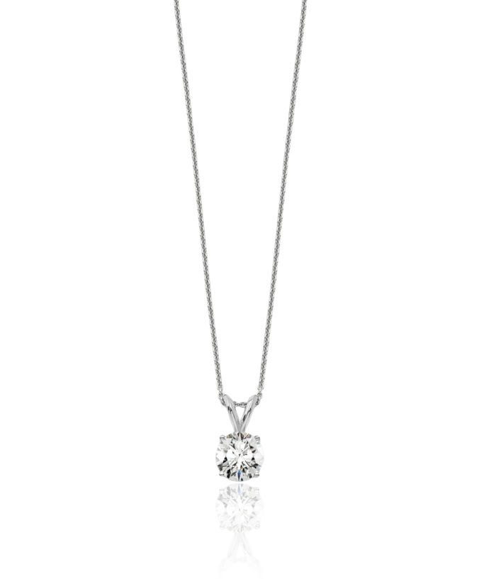 14K Solid White Gold Round Lab Diamond Solitaire Necklace Chain Pendant Charm