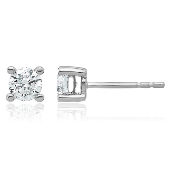 14K Solid White Gold Round Lab Diamond Stud Earrings