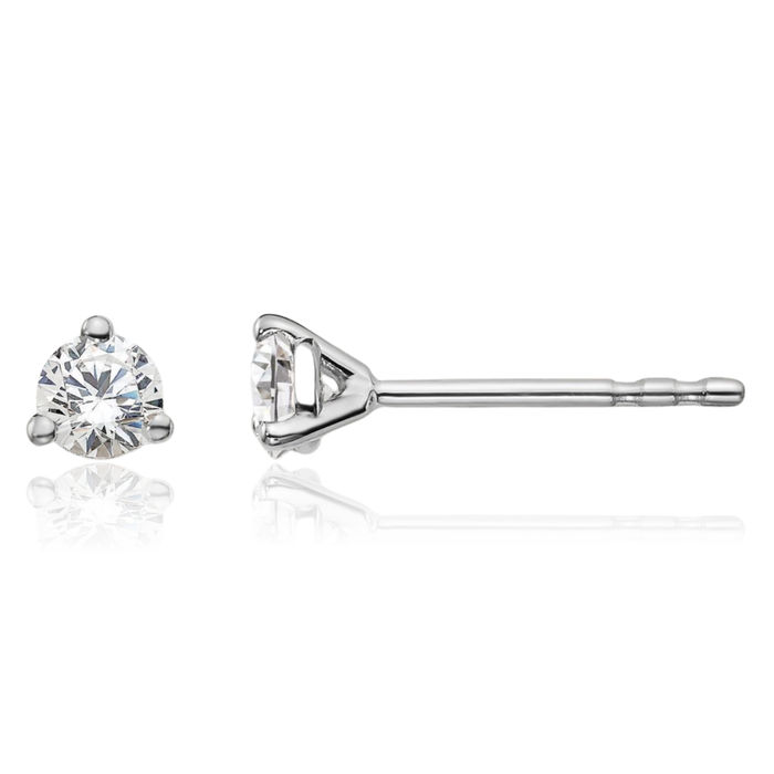 14K Solid White Gold Round Lab Diamond Stud Earrings