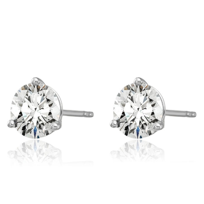 14K Solid White Gold Round Lab Diamond Stud Earrings