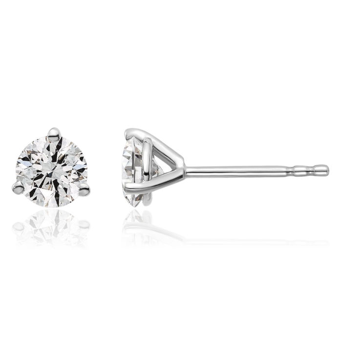 14K Solid White Gold Round Lab Diamond Stud Earrings