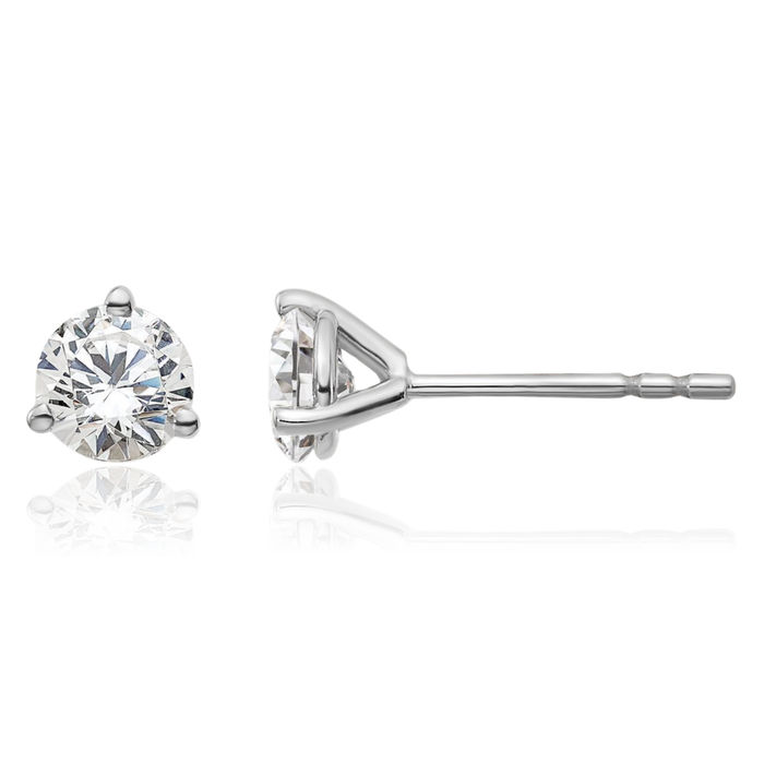 14K Solid White Gold Round Lab Diamond Stud Earrings