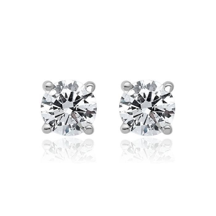 14K Solid White Gold Round Lab Diamond Stud Earrings