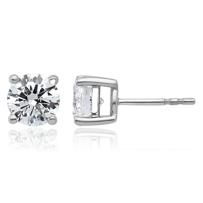 14K Solid White Gold Round Lab Diamond Stud Earrings