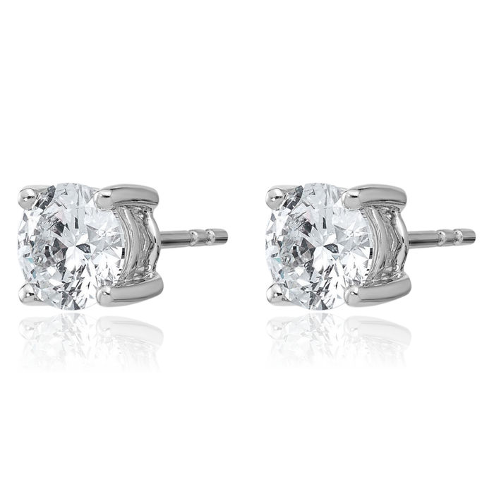 14K Solid White Gold Round Lab Diamond Stud Earrings