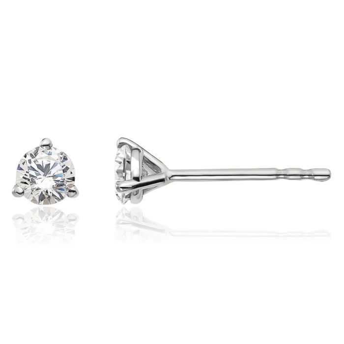14K Solid White Gold Round Lab Diamond Stud Earrings