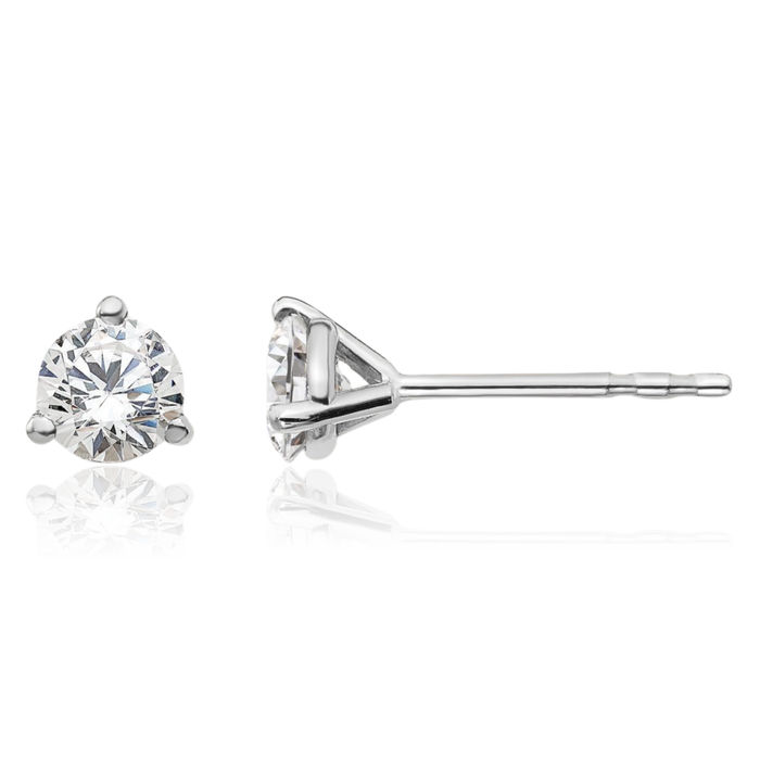 14K Solid White Gold Round Lab Diamond Stud Earrings