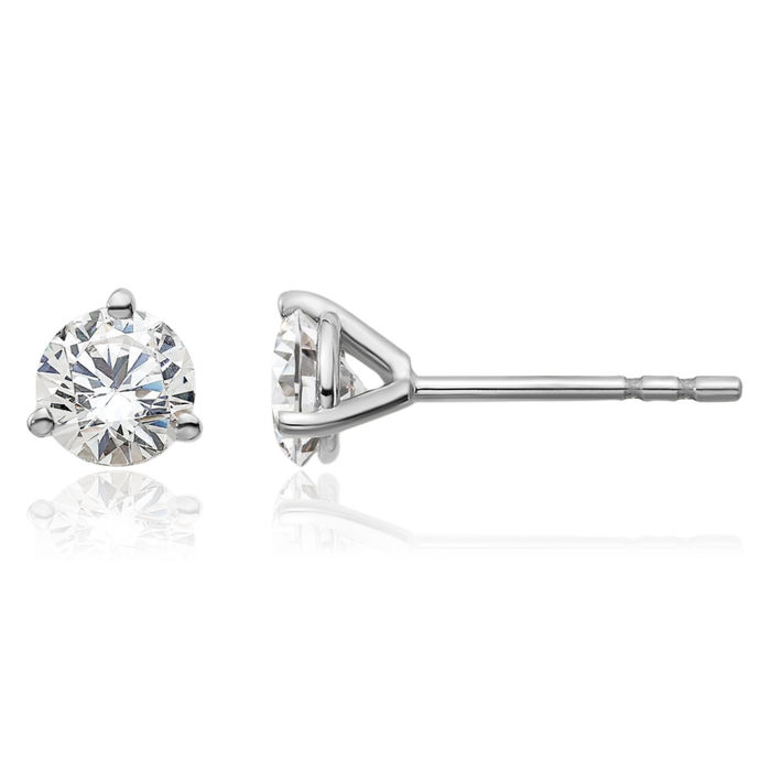 14K Solid White Gold Round Lab Diamond Stud Earrings