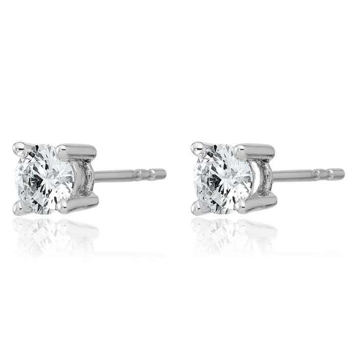 14K Solid White Gold Round Lab Diamond Stud Earrings