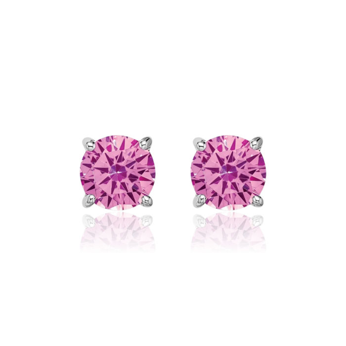 14K Solid White Gold Round Lab Pink Sapphire Studs Gemstone Earrings October Birthstone Jewelry