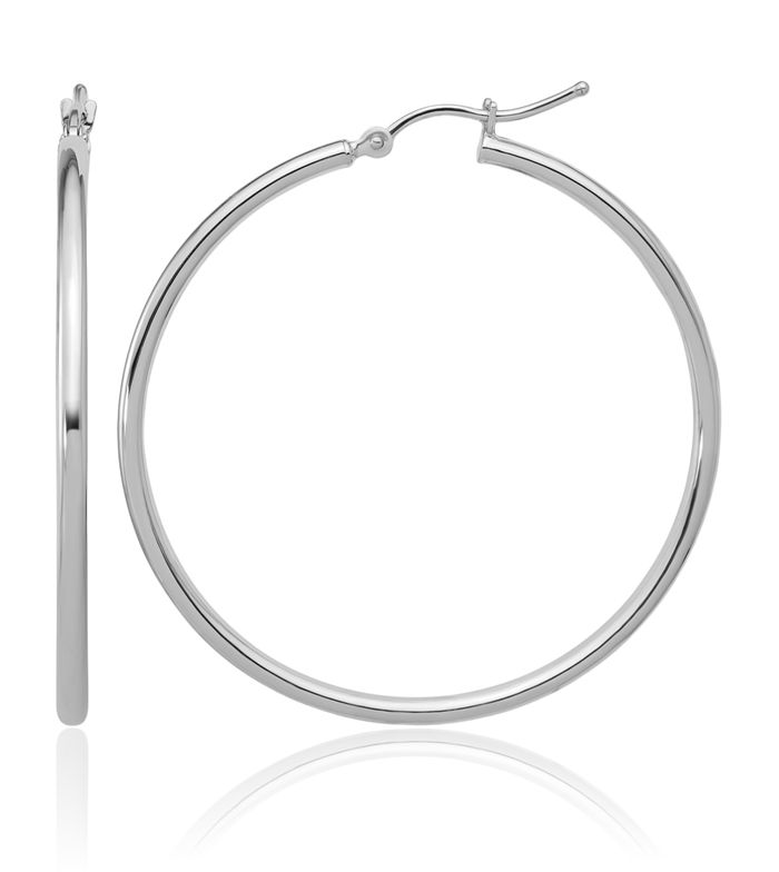 14K Solid White Gold Round Large Hoop Earrings