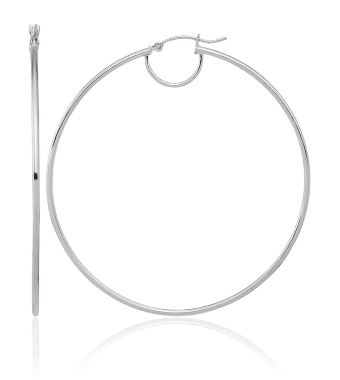 14K Solid White Gold Round Large Hoop Earrings