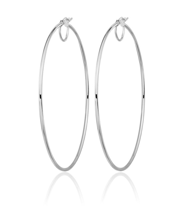 14K Solid White Gold Round Large Hoop Earrings