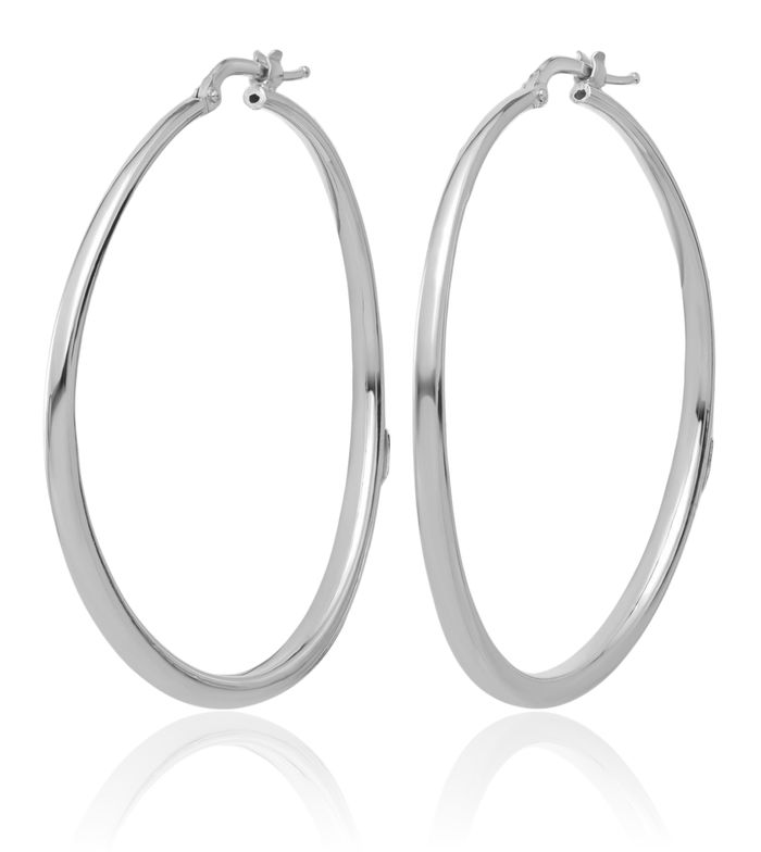 14K Solid White Gold Round Large Hoop Earrings